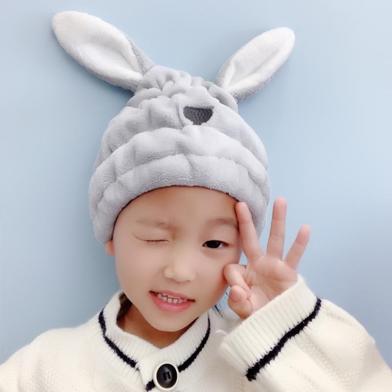 Sweet Home Cartoon Bunny Hair Drying Towel Cap-Grey