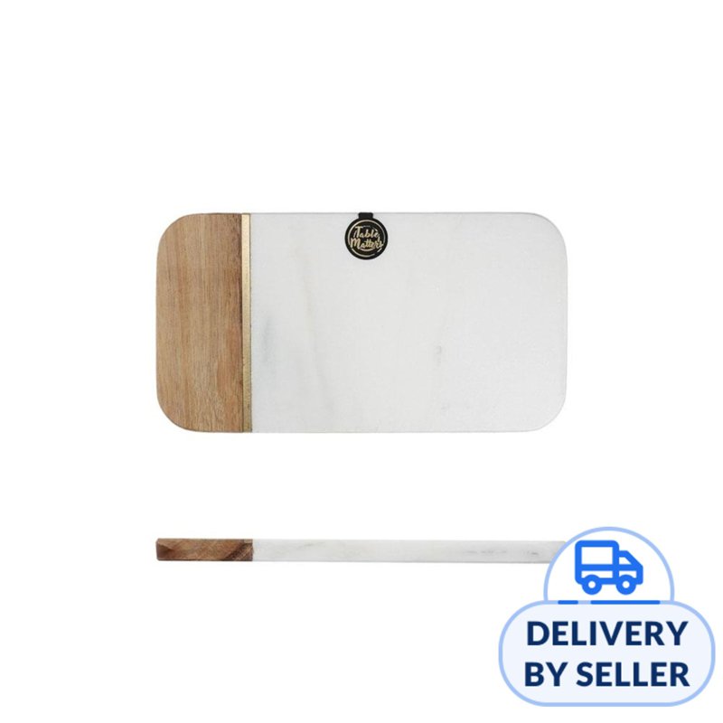 Table Matters SCANDI White Marble Wood Serving Board 1 S