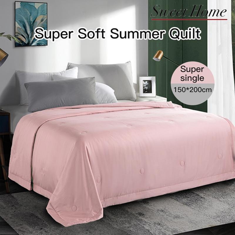 SWEET HOME Plain Color Super Soft Summer Quilt - SS (Pink) 1 S