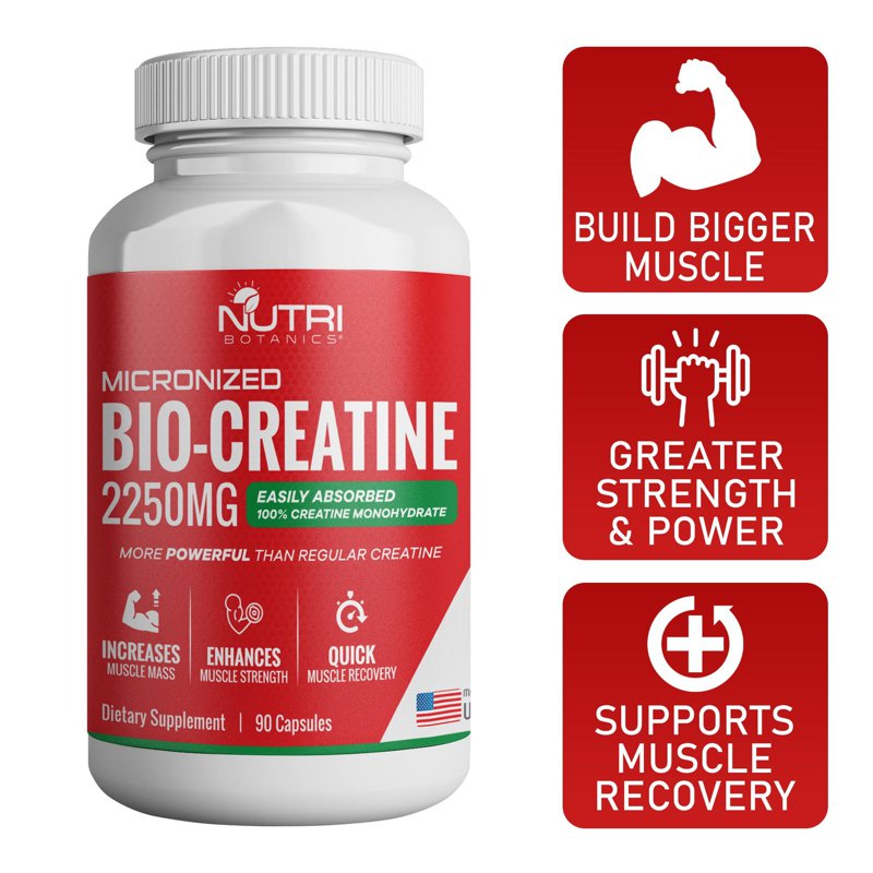 Nutri Botanics Bio Creatine Monohydrate 2250mg Build Muscle 90 S