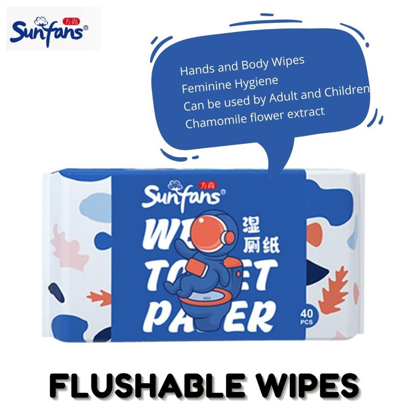 Sunfans Wet Toilet Tissue Flushable Wipes 40 S