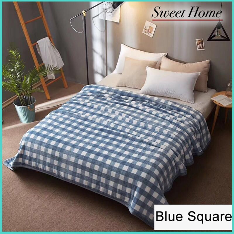 Sweet Home Coral Fleece Blanket-Blue Square (ss)150*200cm 1 S