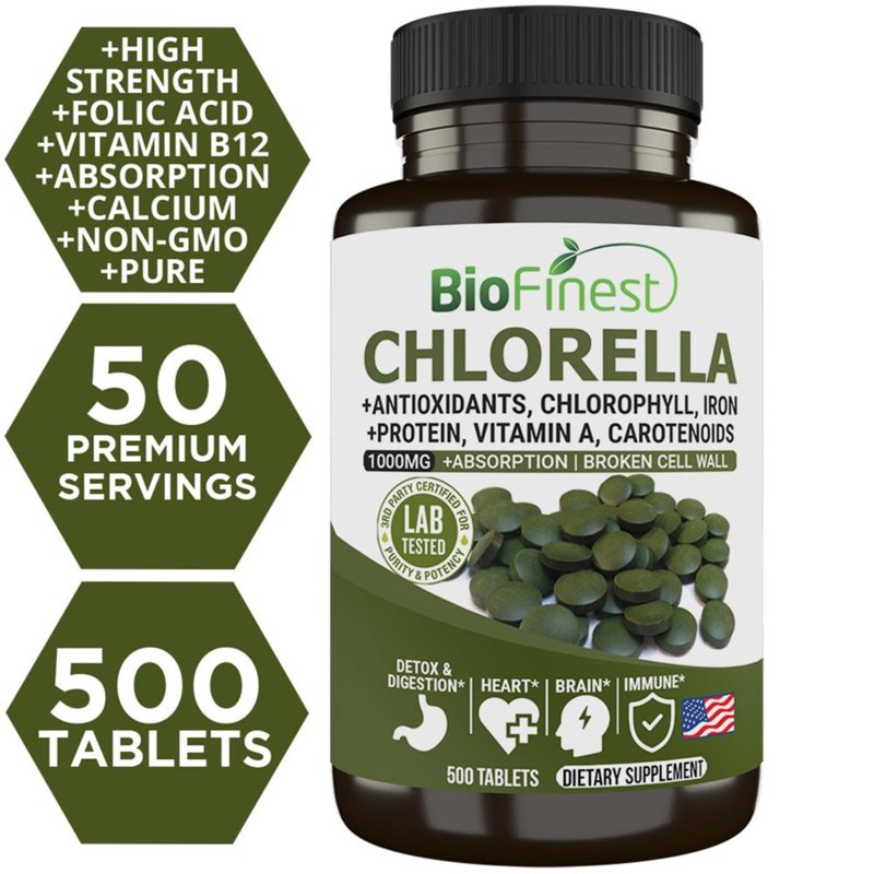 Biofinest Chlorella 1000mg Supplement Superfood Algae Detox 500 S
