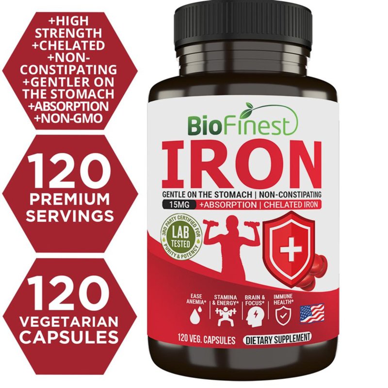 Biofinest Iron 15mg Supplement Chelated Non Constipating 120 S