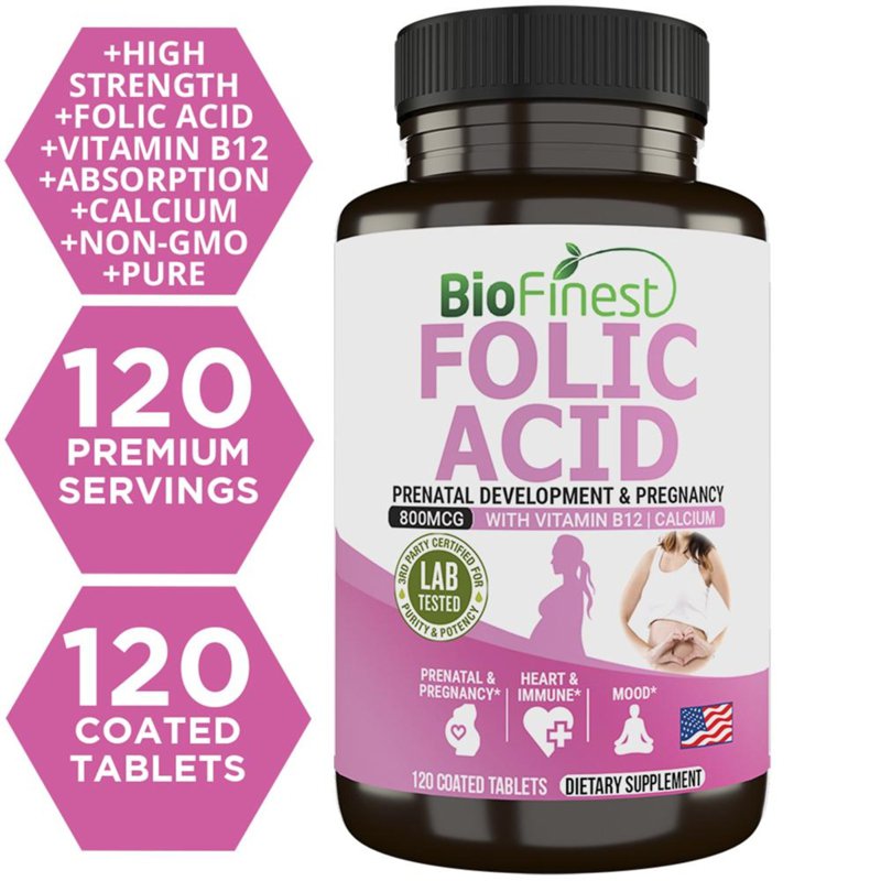 Biofinest Folic Acid 800mcg Folate B12 Pregnancy Supplement 120 S