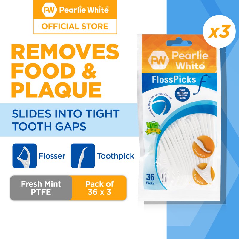 Pearlie White Flosspick F 2-In-1 PTFE Mint Flosser 3 x 36 S