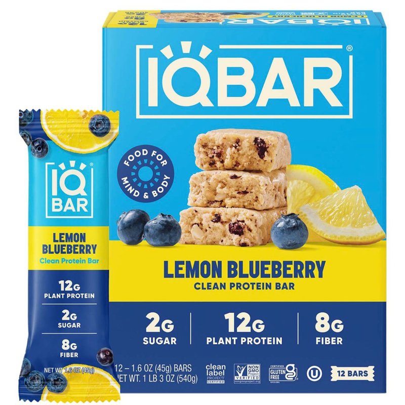 IQBar Clean Protein Bar - Lemon Blueberry x 12