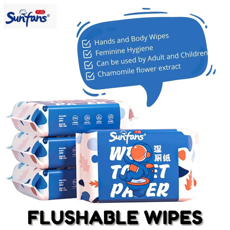 Sunfans Wet Toilet Tissue Flushable Wipes 3 Packs 40 S
