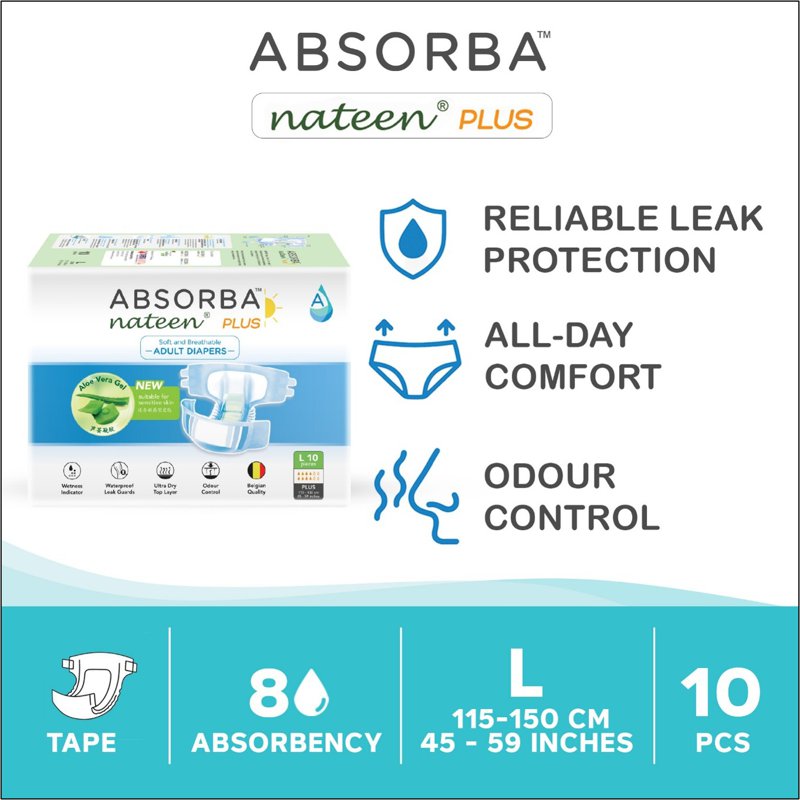 Absorba DC-Nateen Plus Adult Diapers - L (115-150cm) 10 S