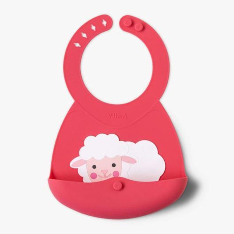 Viida Joy Zoo Series Portable Silicone Bib - Hot Pink Sheep 1 S