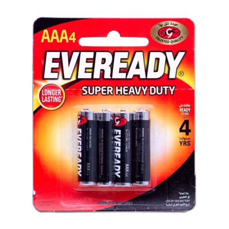 Eveready Super Heavy Duty AAA4, 1.5V Long Lasting Batteries 4 S
