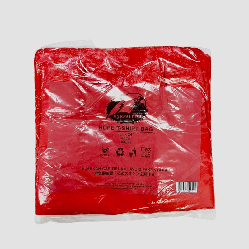 Falcon Gusset red T- shirt bag 20" x 24" 100 S