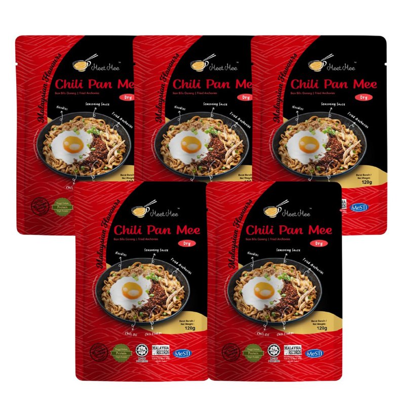 Meet Mee Chili Pan Mee Anchovies -Thick Noodles- Bundle of 5