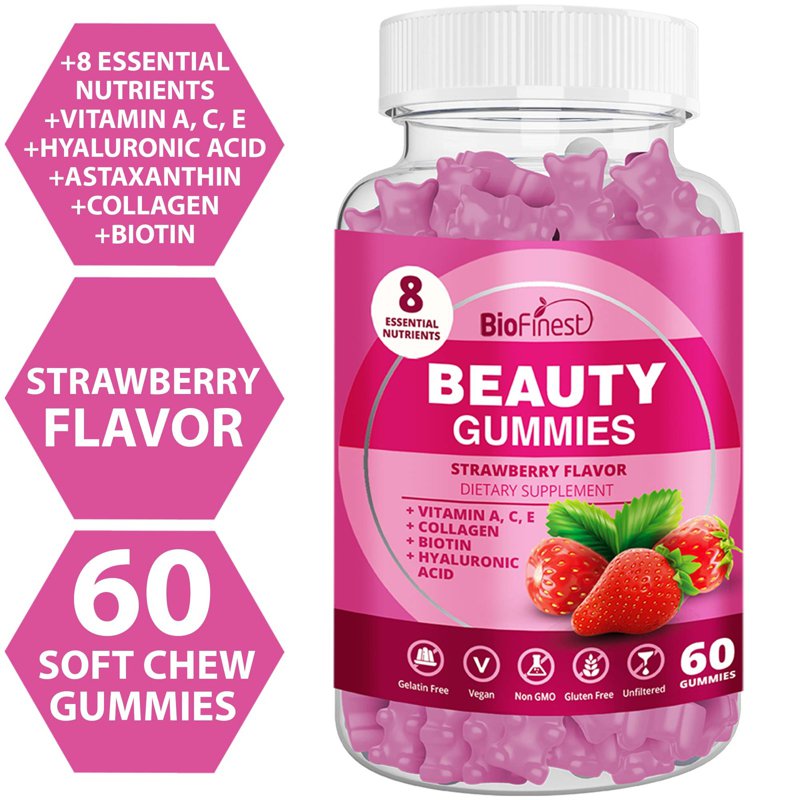 Biofinest Beauty Gummy Vitamin A C Collagen Biotin Supplement 60 S
