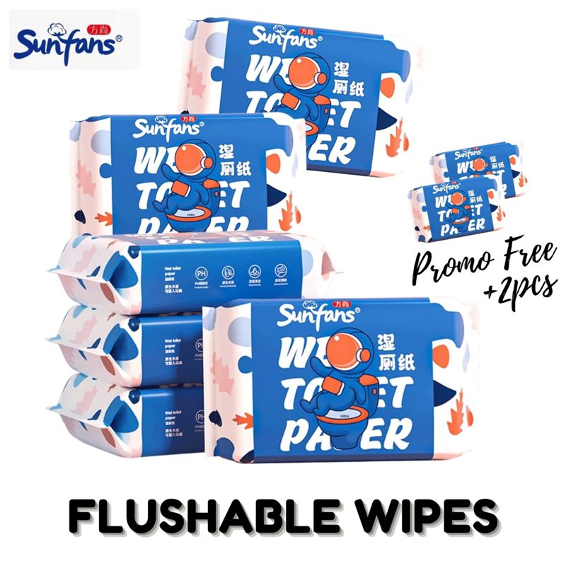Sunfans Wet Toilet Tissue Flushable Wipes 6 Packs 40 S