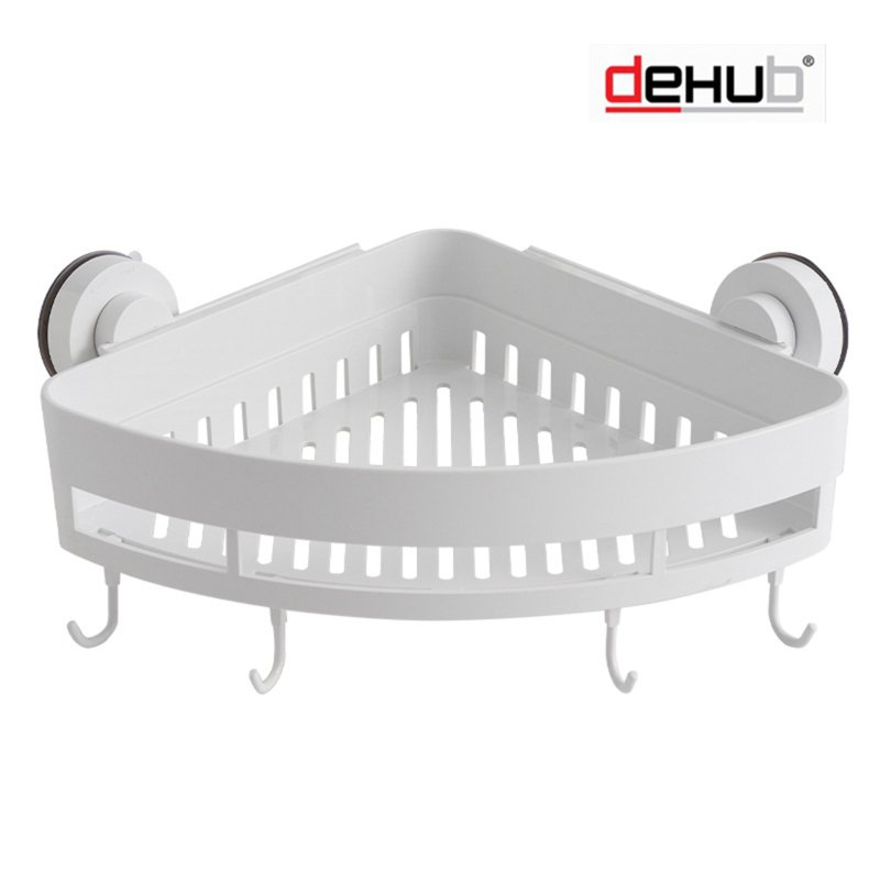 DeHub Suction Cup Corner Shelf Shower Caddy With Hook (White)