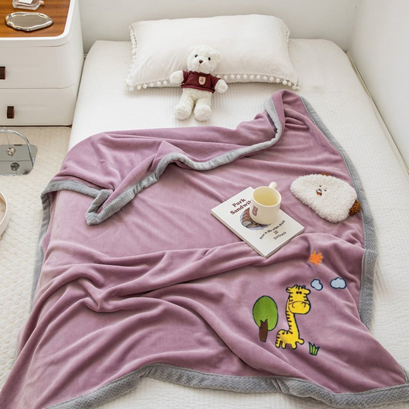 Sweet Home Double-layer Embroidered Blanket-Giraffe Purple 1 S