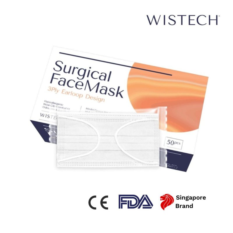 Wistech Adult Individually-Sealed White Surgical Face Mask 50 S