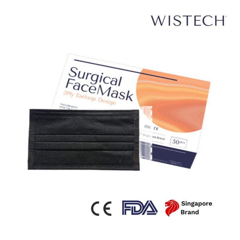 Wistech Adult Individually-Sealed Black Surgical Face Mask 50 S