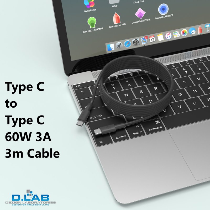 D.LAB Type C To Type C 60W 3A 3m Cable (TB1324) Black 1 S