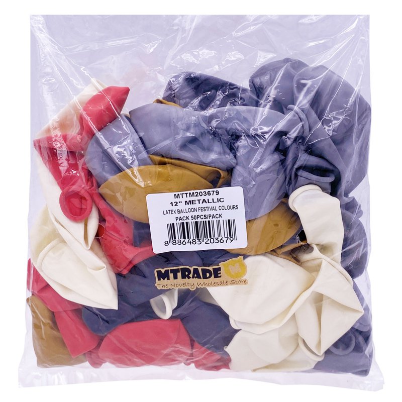 MTRADE 12 Inch Metallic Latex Balloon Festival Colours 50 S