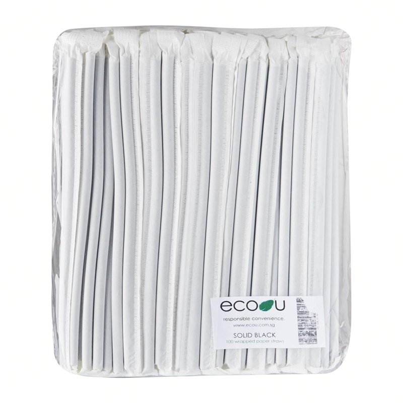 eco u Premium Individually Wrapped Paper Straws Solid Black 100 S