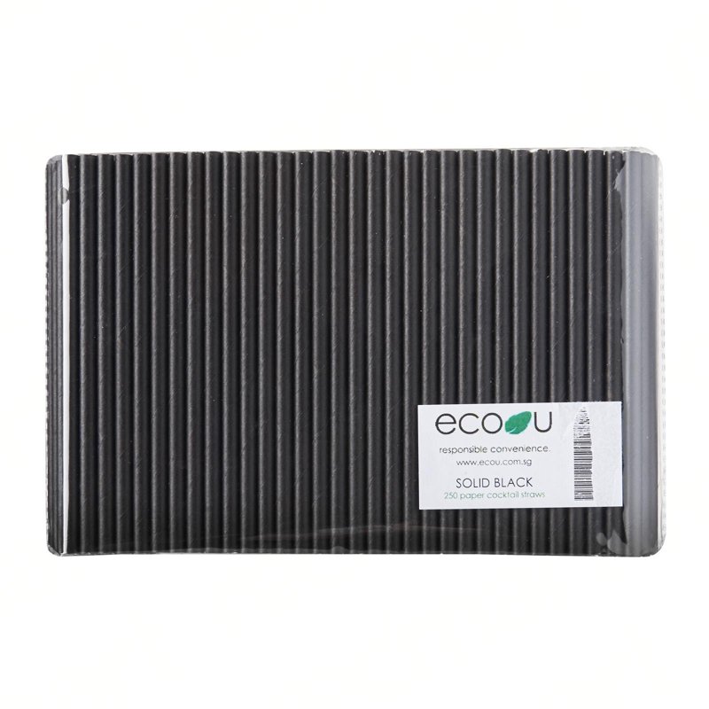 eco u Premium Cocktail Paper Straws Solid Black Bio Partyware 250 S