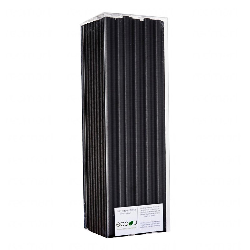 eco u Premium Paper Straws Solid Black Biodegradable Partywar 100 S