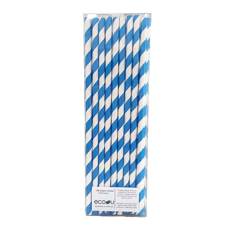 eco u Premium Paper Straws Blue Stripes Bio Partyware 100 S