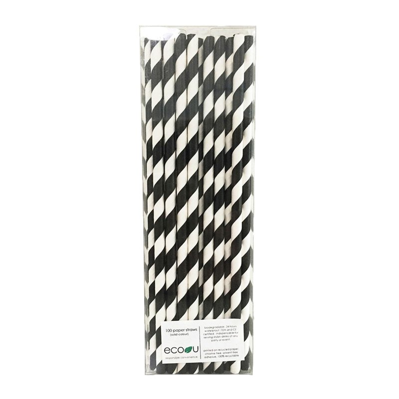 eco u Premium Paper Straws Black Stripes Bio Partyware 100 S