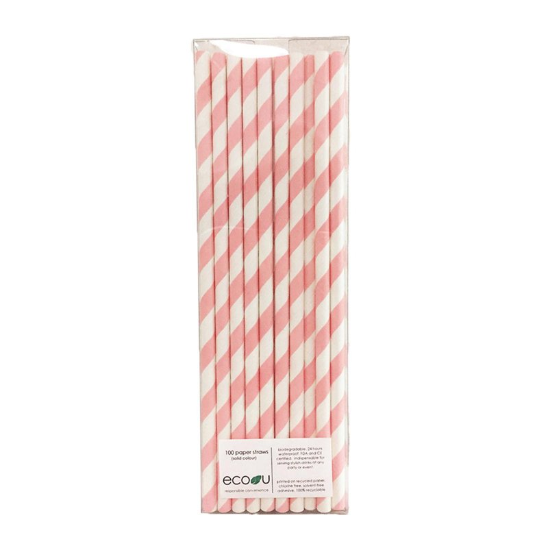 eco u Premium Paper Straws Pink Stripes Bio Partyware 100 S