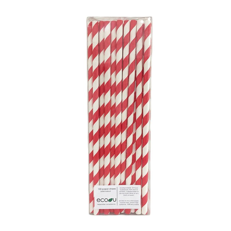 eco u Premium Paper Straws Red Stripes Biodegradable Partywar 100 S