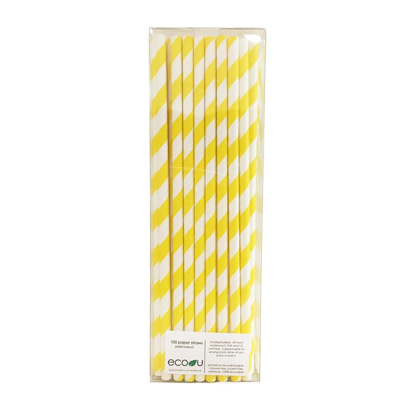 eco u Premium Paper Straws Yellow Stripes Bio Partyware 100 S