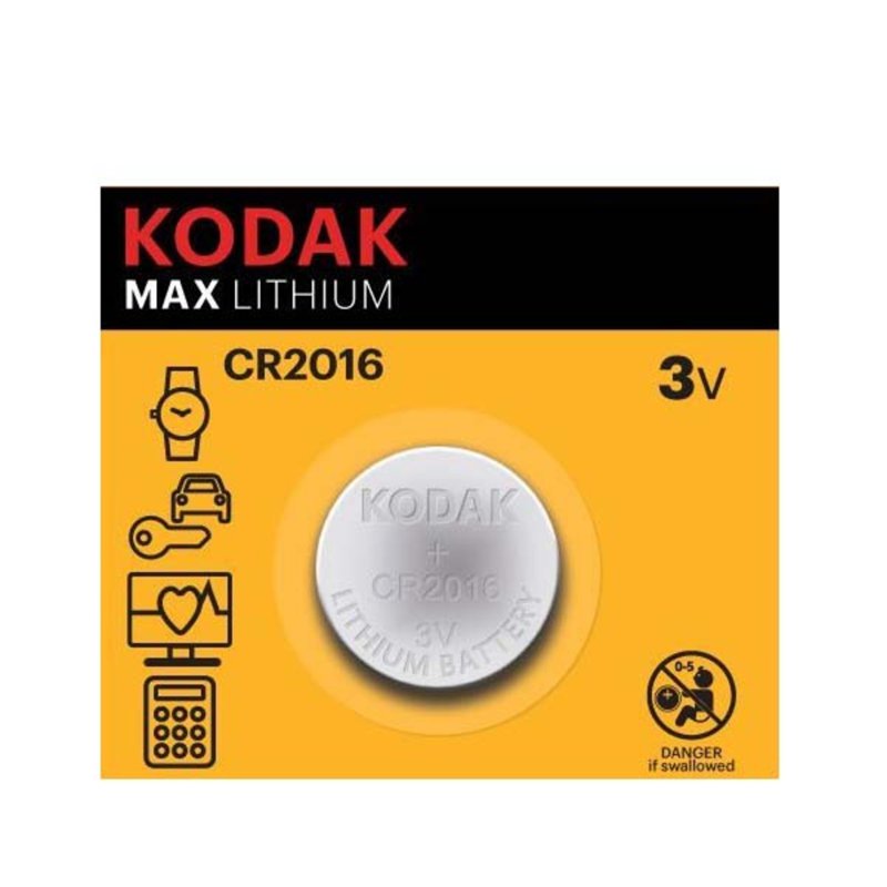 Kodak Max Lithium CR2016, 3V Button Batteries 1 S