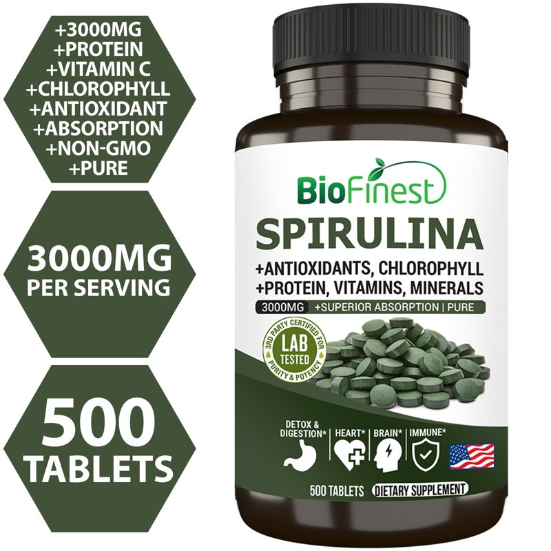 Biofinest Spirulina 3000mg Alkaline Superfood Supplement 500 S