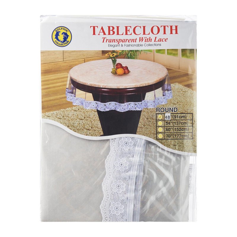 Dolphin Collection Pvc Clear Tablecloth 48" Round W/Lace 1 S