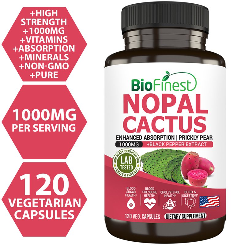 Biofinest Nopal Cactus 1000mg Supplement Diabetes Blood Sugar 120 S