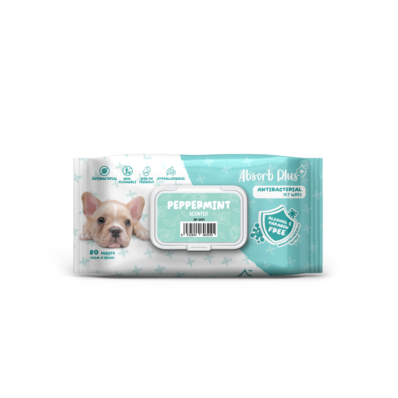 Absorb Plus AntiBacterial PetWipes - Peppermint 80 S