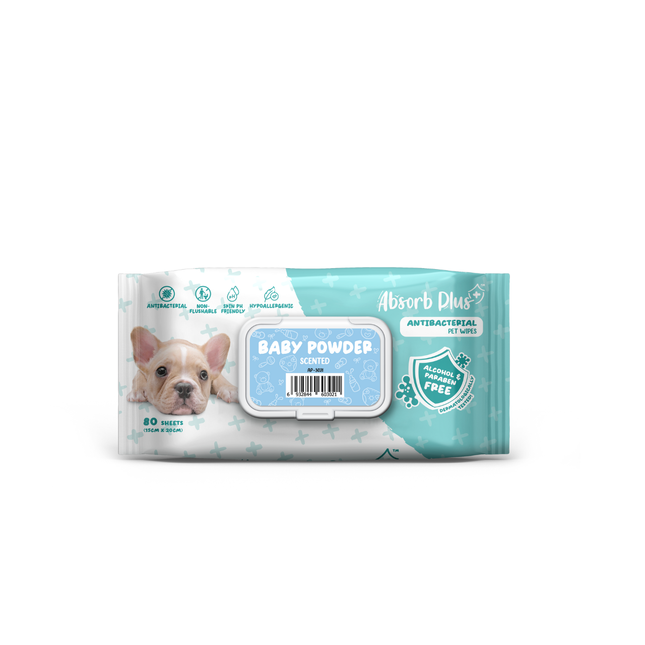 Absorb Plus AntiBacterial Pet Wipes - BabyPowder 80 S