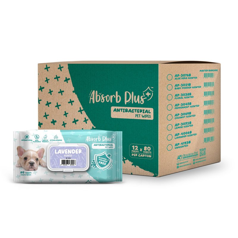 Absorb Plus Antibacterial Pet Wipes - Lavender 12 x 80 S