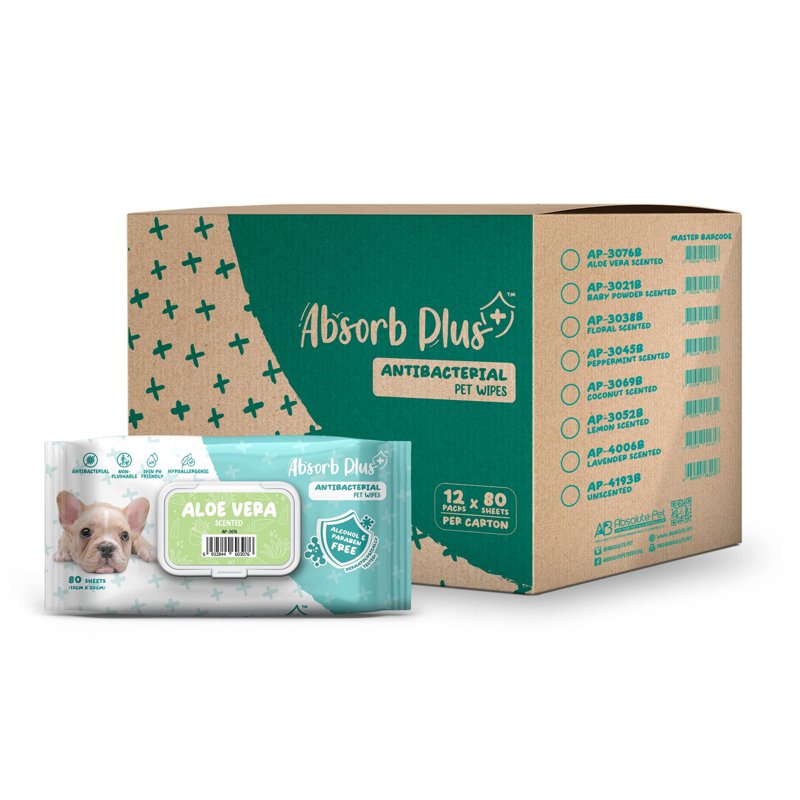 Absorb Plus Antibacterial Pet Wipes - Aloe Vera 12 x 80 S