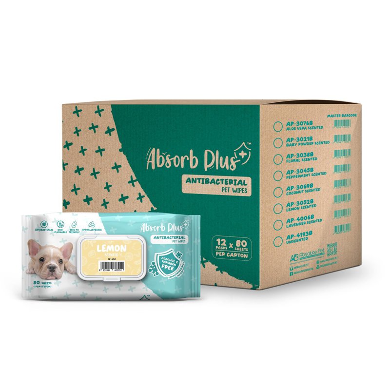 Absorb Plus Antibacterial Pet Wipes - Lemon 12 x 80 S