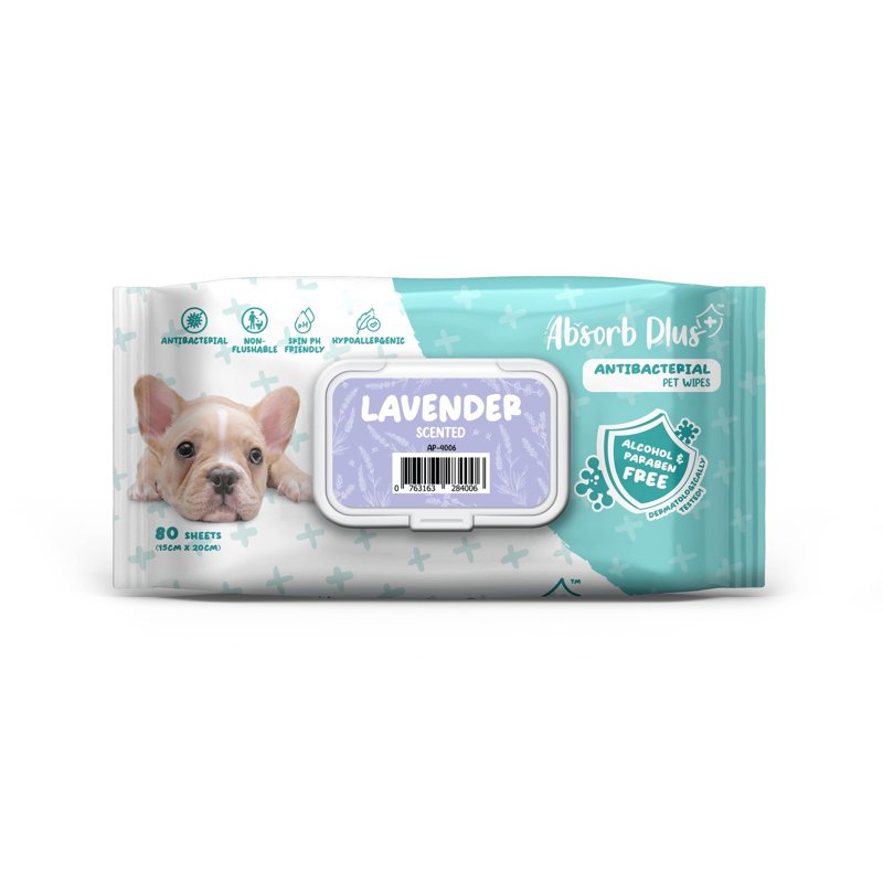 Absorb Plus AntiBacterial Pet Wipes - Lavender 80 S