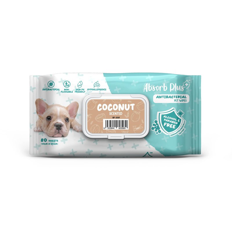Absorb Plus AntiBacterial Pet Wipes - Coconut 80 S