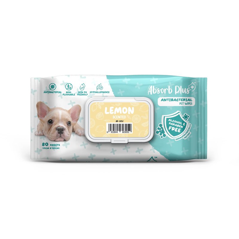 Absorb Plus AntiBacterial Pet Wipes - Lemon 80 S