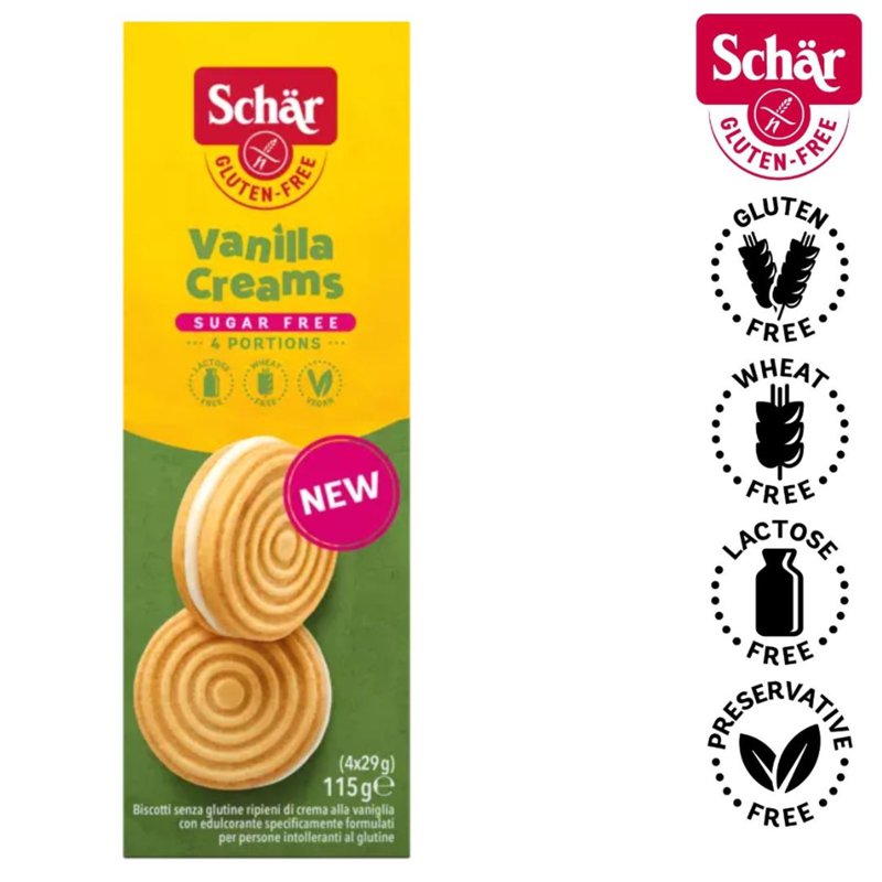 Schar Vanilla Creams Cookies Sugar free, Gluten Free