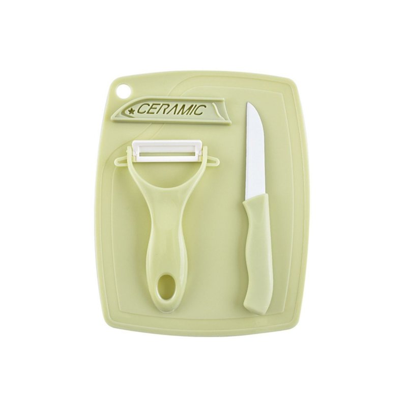 Camime Ceramic Knife Fruit Set Chopping Board Peeler - Green