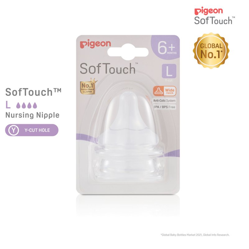 Pigeon Softouch 3 Wide Neck Nipple / Teats (L) 6M+ 2 S
