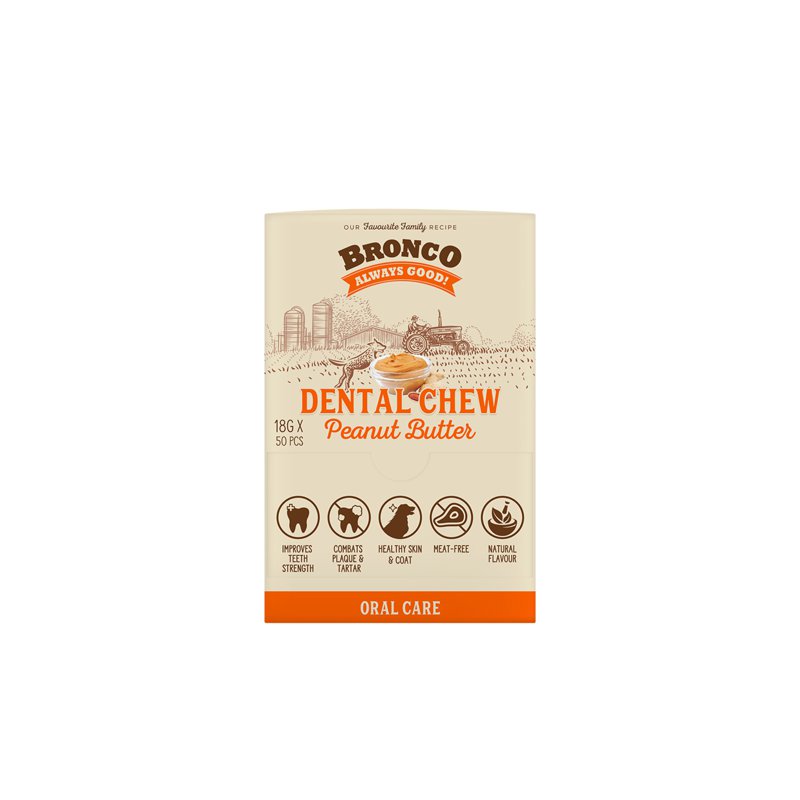 Bronco Dental Chew For Dogs - Peanut Butter (Ctn)