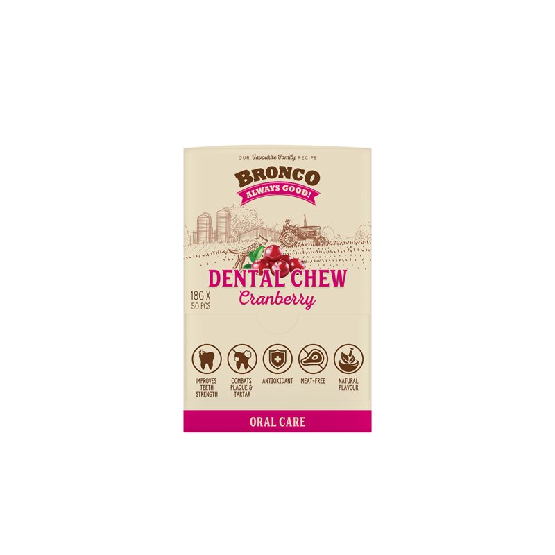 Bronco Dental Chew For Dogs - Cranberry (Ctn)